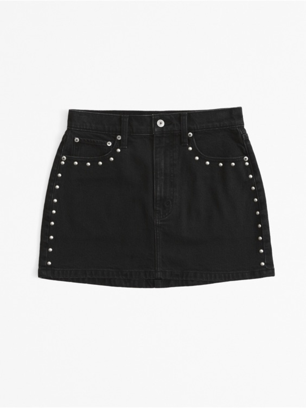 NWT Abercrombie & Fitch Black Denim Mini Skirt Silver Studded